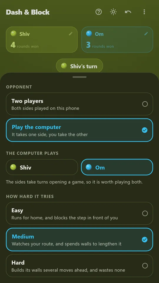 Handing a side to the computer, and the three levels it plays at